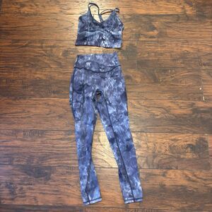 Gymshark size Small Tie Dye Blue Leggings and Long Line Sports Bra Set